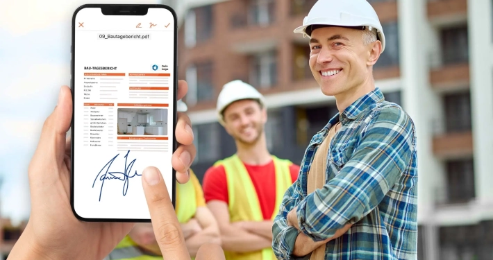 Digitale Unterschrift auf der Baustelle